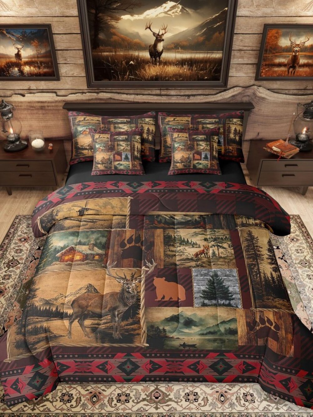 Patchwork Cabin Lodge Bedding Set King 7 Pcs